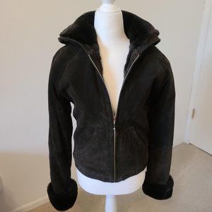 Vintage Wilson Leather Dark Brown suede coat, lined w/soft faux fur; size Small